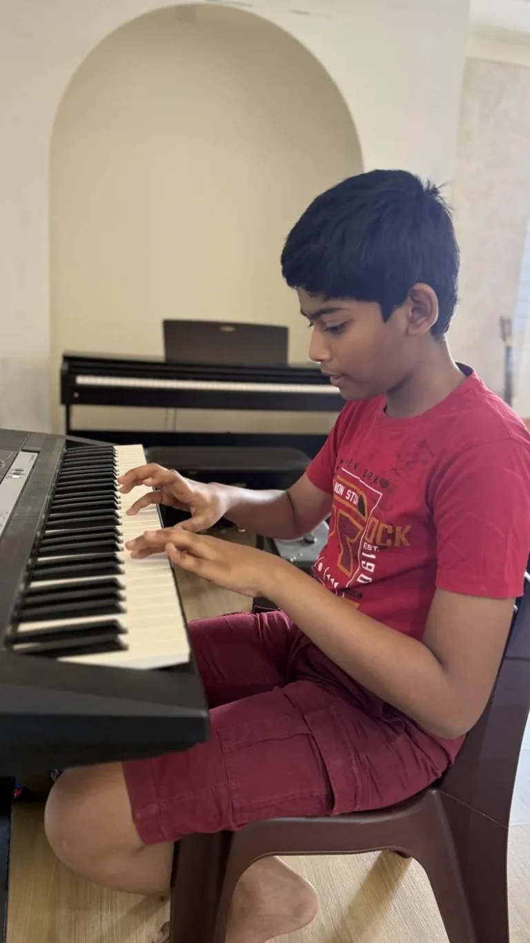 A beginner practising keyboard