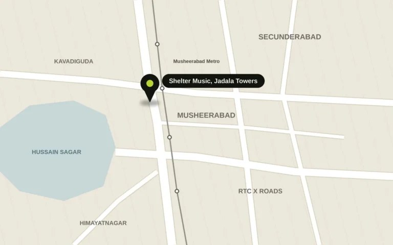 Map showing Shelter Music at Jadala Towers, Musheerabad